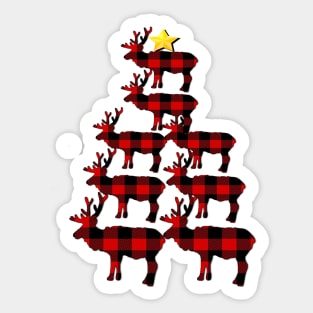 Christmas Custom Apparel, Christmas Tree Santas 8 Reindeer Funny Buffalo Plaid Tree Gift Shirt Sticker